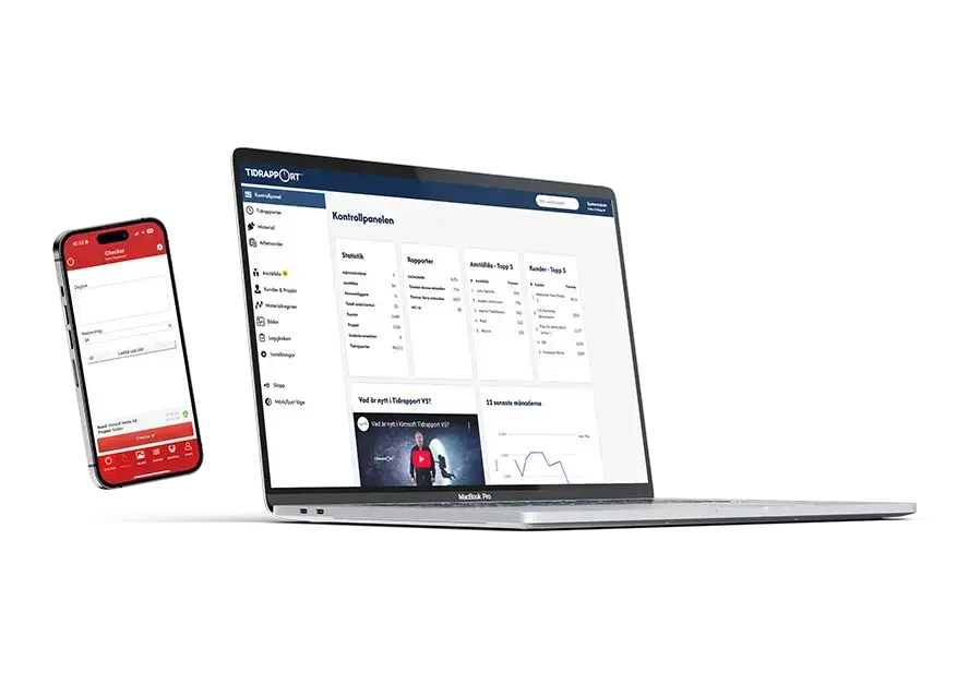 Kimsoft Tidrapport på mobil, surfplatta och dator
